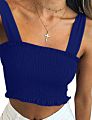 Women's Frill Smocked Crop Tank Top Bow Tie Strap Shoulder Bandeau Stretch Tube Top