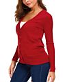 Autumn Knit Red Ladies Cardigan Sweater with Pocket