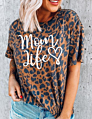 Women Short Sleeve Mama T-Shirt Gray Leopard Printed Mom Life Tshirt Vintage Tee Top Korean Clothes Asia Size