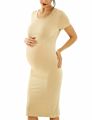 Women's Crew-Neck Crochet Short Sleeves Apron Seamless Casual Dress Pregnant Outerwear Maternity Photo Shoot Dresses