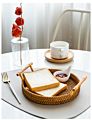 Green Hand Woven Picnic Basket Bread Fruit Snack Cane Woven Living Room Table Top Basket