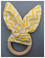 Ins Baby Chevron Zigzag Teethers Natural Wood Circle with Rabbit Ear Fabric Newborn Teeth Practice Toys Training Handmade Ring