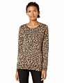 Fall Cotton Cable Knit Leopard Print Sweater Crew Neck Women Pullover