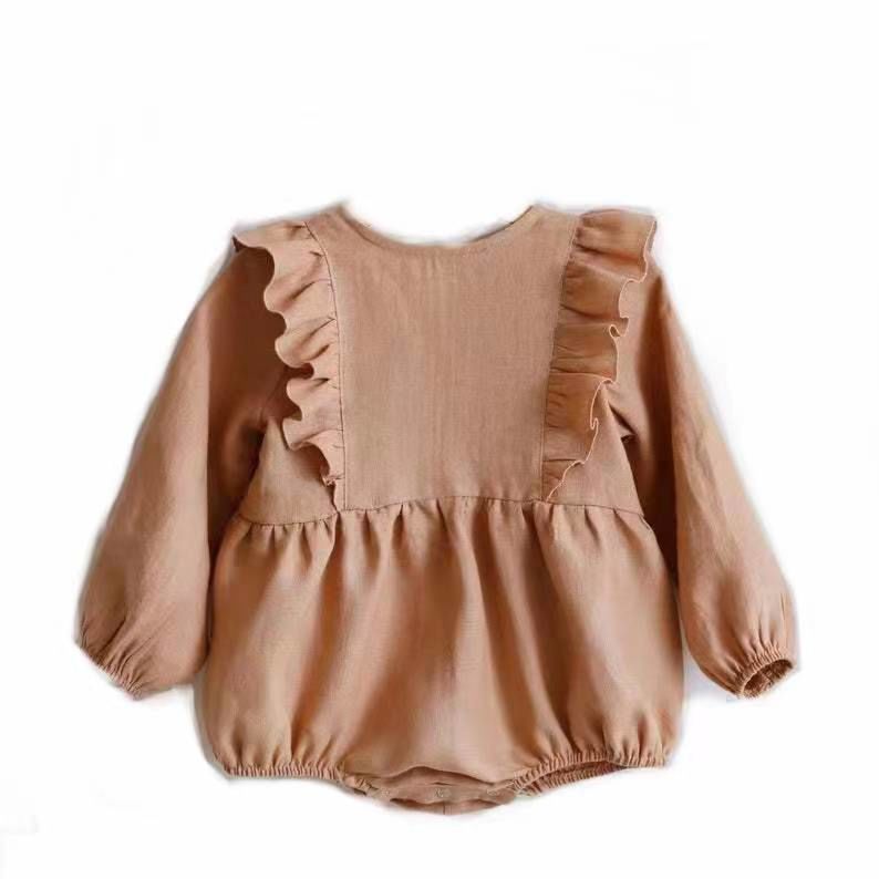 Products Organic Baby Girl Dark Pink Long Sleeve Crawl Pants with Hair Flower Hidden Button Children's Wear Wh