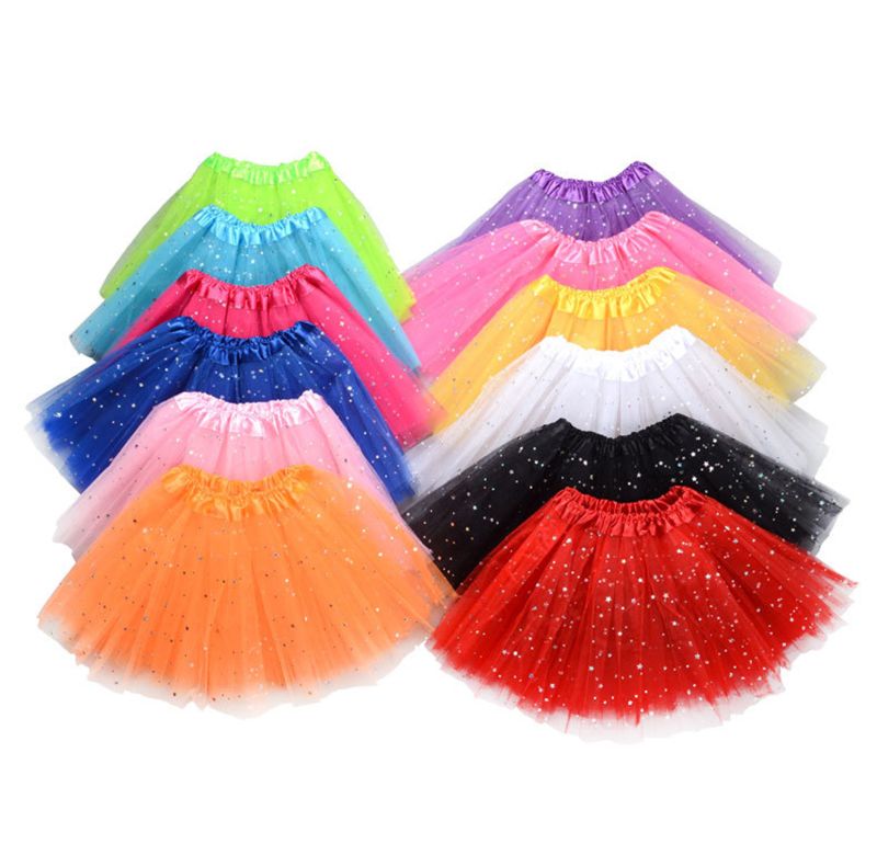 Stock Solid Color Plain 3 Layers Girl Kids Star Tutu Skirts Dress for Party Performance