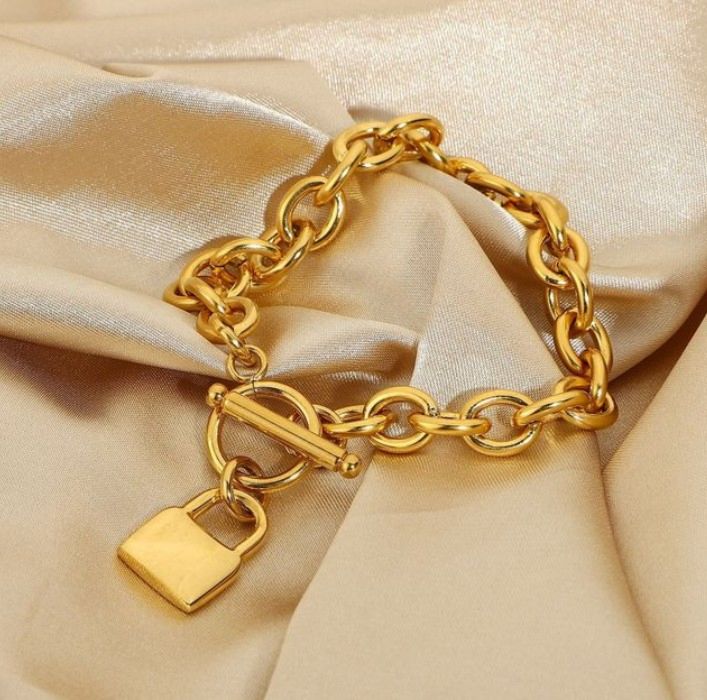 Street Ot Chain 18K Gold Plated Stainless Steel Bracelets 8Mm Width Oval Link Chain Statement Chunky Padock Bracelet