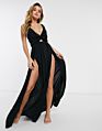 Tie Back Beach Maxi Dress with Twist Front Detail Black Dress