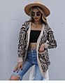 Direct Drop Shipping Zebra Skin Pattern Long Sleeve Cropped Knitwear Women V-Neck Vintage Cardigans with Two Pockets