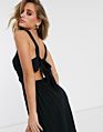 Tie Back Beach Maxi Dress with Twist Front Detail Black Dress