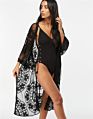 Flower Lace Beach Cover up Swimwear Kimono Flare Sleeve See through Long Cardigan Bikini Outer Cover Cover-Ups Coldker