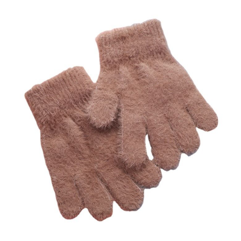 Autumn and Plush Knitted Gloves Solid Color Fleece-Lined Thickened Children's Gloves