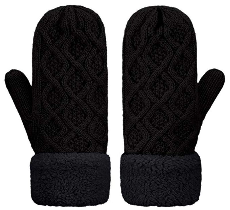 Outdoor Twist Thick Plush Edge Warm Gloves Womens Knitted Mittens