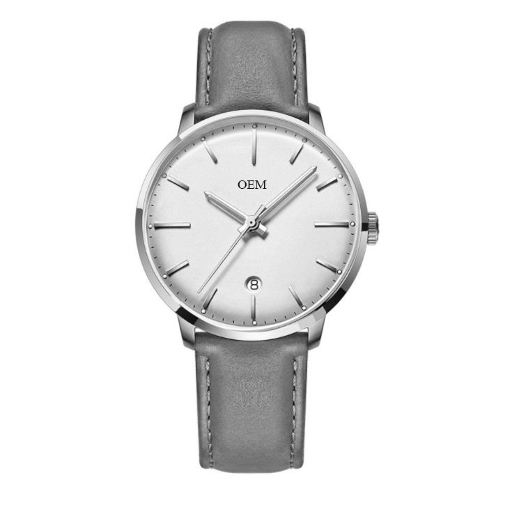 Your Name Logo Watches Unisex Simple Grey Genuine Leather Strap Customized Watches Waterproof