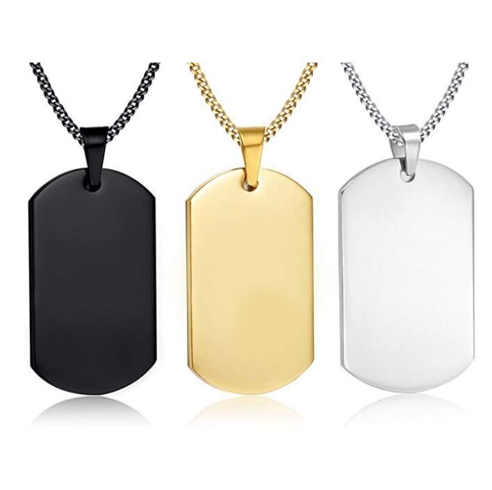 Olivia Silver Stainless Steel Nameplate Long Letter Necklaces Dog Tags Military Army Pendant Necklace Gift