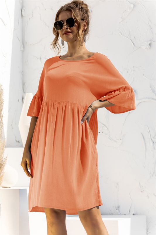 Spring and Short Casual Dresses Gor Women Short Sleeve Loose Sweatshirt Pocket Dress