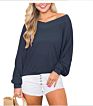 Ladies Waffle Knit Tunic Tops Loose Pullovers Long Sleeve V Neck Shirts Women Clothes