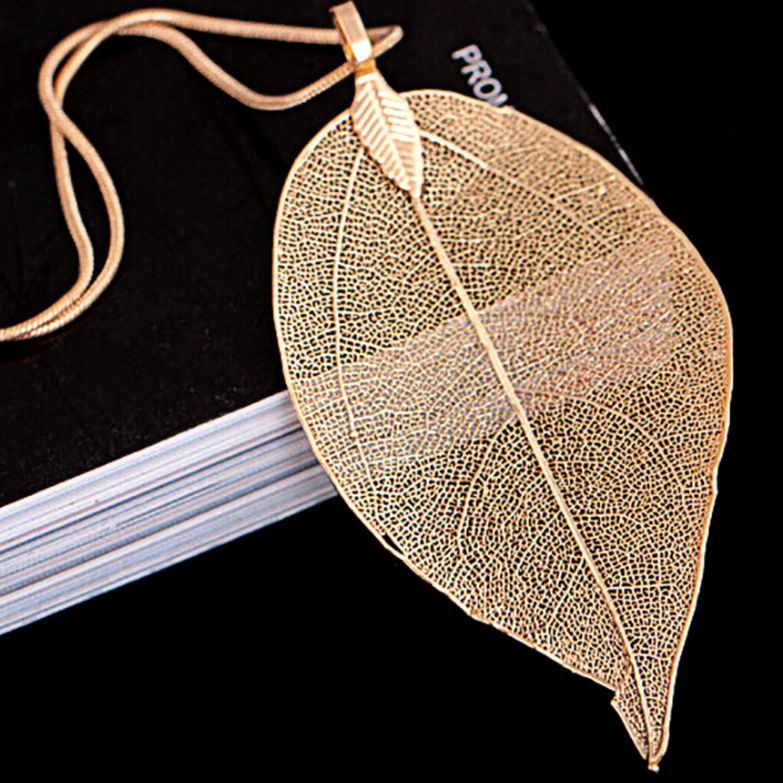 Natural Genuine Leaf Specimen Pendant Gold Plated Necklace Sweater Chain Leaf Necklace