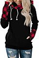 Women Long Sleeve Zip Pullover Color Block Plaid Hoodies Casual Sweatshirts Tops with Pockets