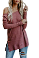 Side Silt One Shoulder off Shoulder Tops for Women Knitted Sweater Slouchy Long Sweatshirt Loose Pullover