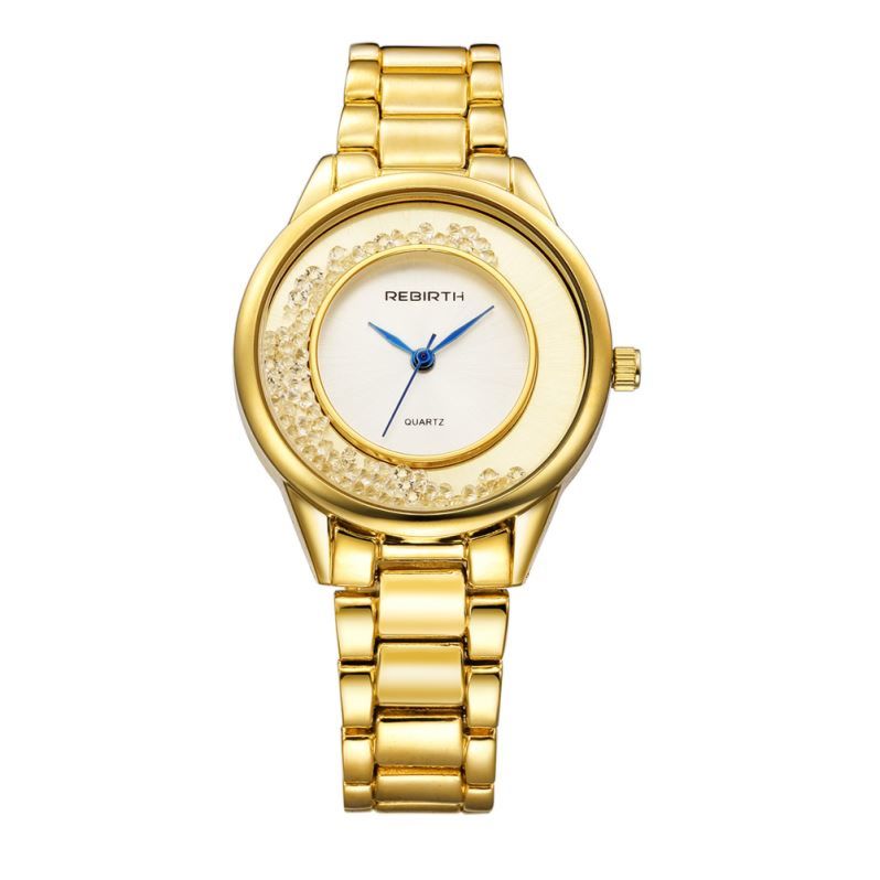 Rebirth 068 Elegance Gold Ladies Quartz Watch Luxury Stainless Steel Band Diamond Dials Decoration Vintage Casual Wrist Watch