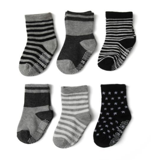 12 Pairs Kids Non Slip Skid Socks Grips Sticky Slippery Cotton Crew Socks for 1-2-3-4-5-6-7 Years Old Children Youth Boy Girl