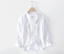 Standing Collar Cotton Linen Shirt Men Loose Long Sleeve Linen Shirt with White Breathable