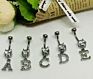 Initial Pave Clear Gem Dangling Alphabet Letter Surgical Steel 14G Navel Belly Button Ringsbody Piercing Jewelry