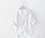 Standing Collar Cotton Linen Shirt Men Loose Long Sleeve Linen Shirt with White Breathable