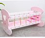 Kids Wooden Pink Baby Dolls Crib Rocking Cradle and Bedding Set Toys with Pink Pad Blanket Pillow as Gift for Ages 3+