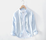 Standing Collar Cotton Linen Shirt Men Loose Long Sleeve Linen Shirt with White Breathable