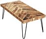 Living Rustic Farmhouse Mid Century Modern Fusion Mango Wood Top and Iron Hairpin Legs Chevron Pattern Rectangular Accent Coffee
