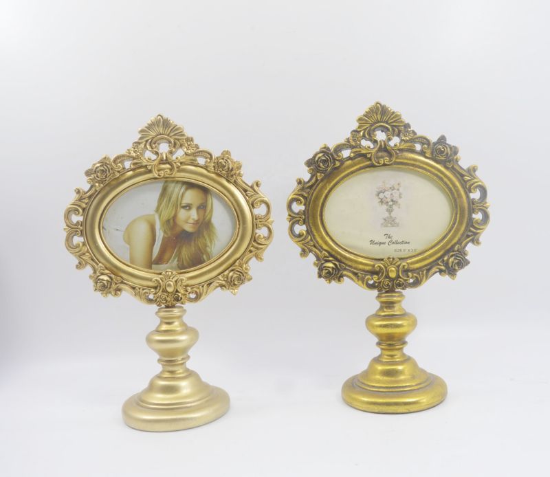 Oval Baroque Ornate Standing Photo Frame Holder Gold 5X3.5