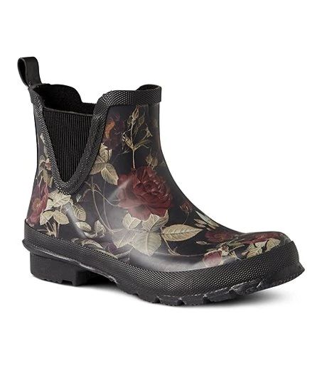 Girls Rose Print Rubber Rain Shoes