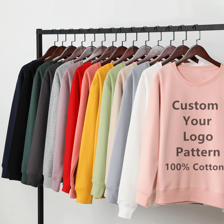 Premium Plain Sweater 100% Cotton Sweat Shirt Printed Graphic Embroidered Logo Pullover Men Crewneck Sweatshirt