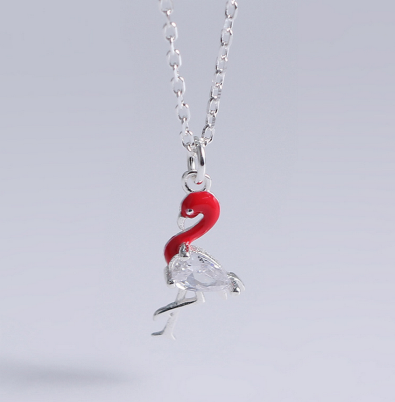 Flamingo 925 Sterling Silver Choker Dainty Necklace, Birds Choker Necklace