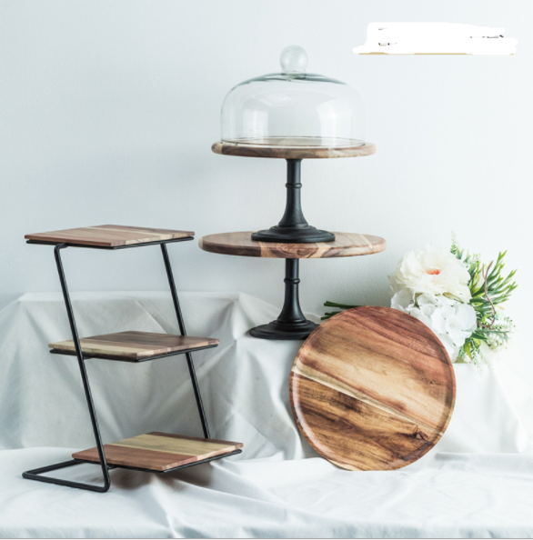 2 Tier Tray Wooden Acacia Wood Wedding Birthday Dessert Table Decoration Wooden Cake Tray Dessert Tray