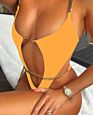 Swimwear Backless One Piece Bikini Swimsuit Chain Cutouts Body Female Bathing Suit Solid