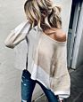 Spring and Autumn Oversize Top Loose Long Sleeve Contrast Color Knitted Pullover round Neck Women's Sweater