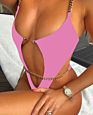 Swimwear Backless One Piece Bikini Swimsuit Chain Cutouts Body Female Bathing Suit Solid