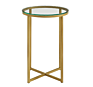 Tempered Glass Top round Accent Side Metal End Table with X-Shaped Base