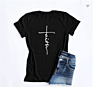 Women's Faith T-Shirt Casual Short Sleeve Side Button Letter Printed Cute Graphic Tee Shirts Tops