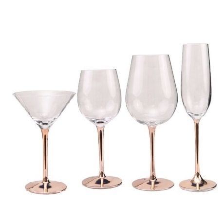 Unique Luxury Fancy round Handmade Electroplated Crystal Rose Gold Stemmed Wine Glass Cocktail Champagne Glasses Goblet Glasses