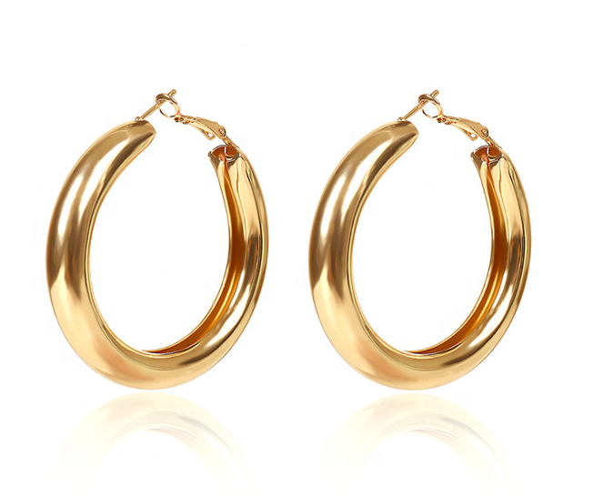 Stainless Steel Jewelry Earrings Gold Hoop Simple Big Circle Earrings C Hollow Earrings Minimalist