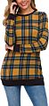 Women Plaid Top Stylish Long Sleeve Buffalo Plaid Blouse Top Casual Comfy Checkered Shirt Color Block Sweatshirt Dropshipping