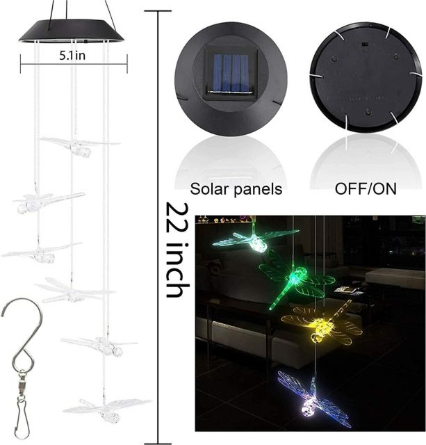For Decoration Outdoor Led Waterproof or Outdoor Garden/Patio Decoration Gifts Solar String Lights Dragonfly Wind Chimes