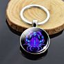 12 Constellations Key Chains Zodiac Signs Aries Leo Libra Glass Cabochon Keychain Double Side Pendant Trinket