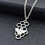 18K Gold Plated Bee Heart Pendant Necklace Real Gold Chain Honeycomb Bee Necklace