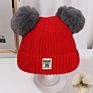 Baby Double Layer Velvet Warm Cute Unisex Knitted Beanie with 2 Pom Pom