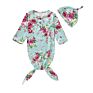 Baby Girls Floral Print Soft and Cute Design Knot Gown Romper with Hat Sleeping Bag Clothes Baby Gown