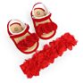 Barefoot Newborn Infant Shoes Toddler Flowers Prewalker Headband Kids Pu Soft Sole First Walker Baby Girls Sandals Floral